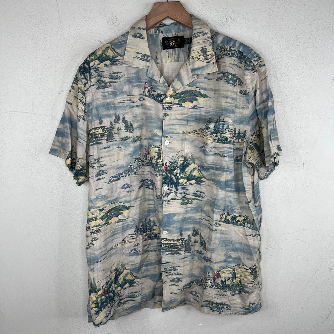 RRL Blue Horses Short Sleeve Button Up Shirt
