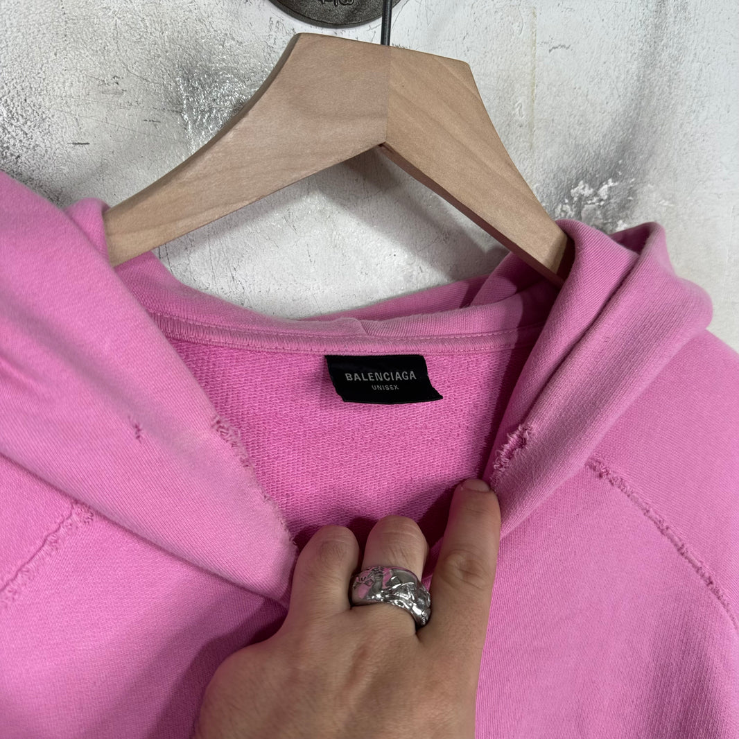 Balenciaga Pink Distressed Polo Zip Hoodie