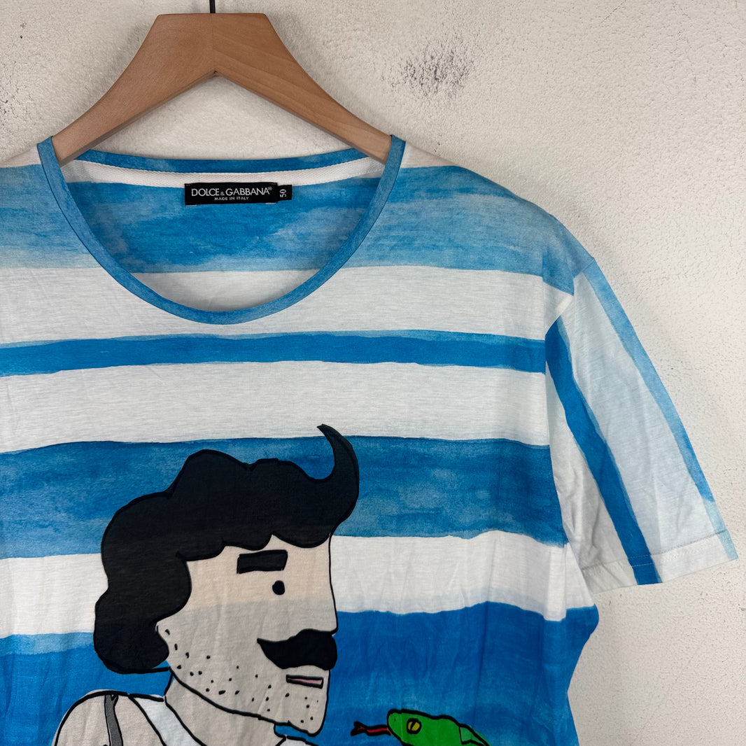 Dolce & Gabanna Blue Striped Printed T-Shirt