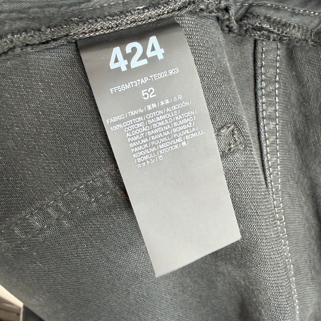 424 Black Denim Frayed Long Shorts