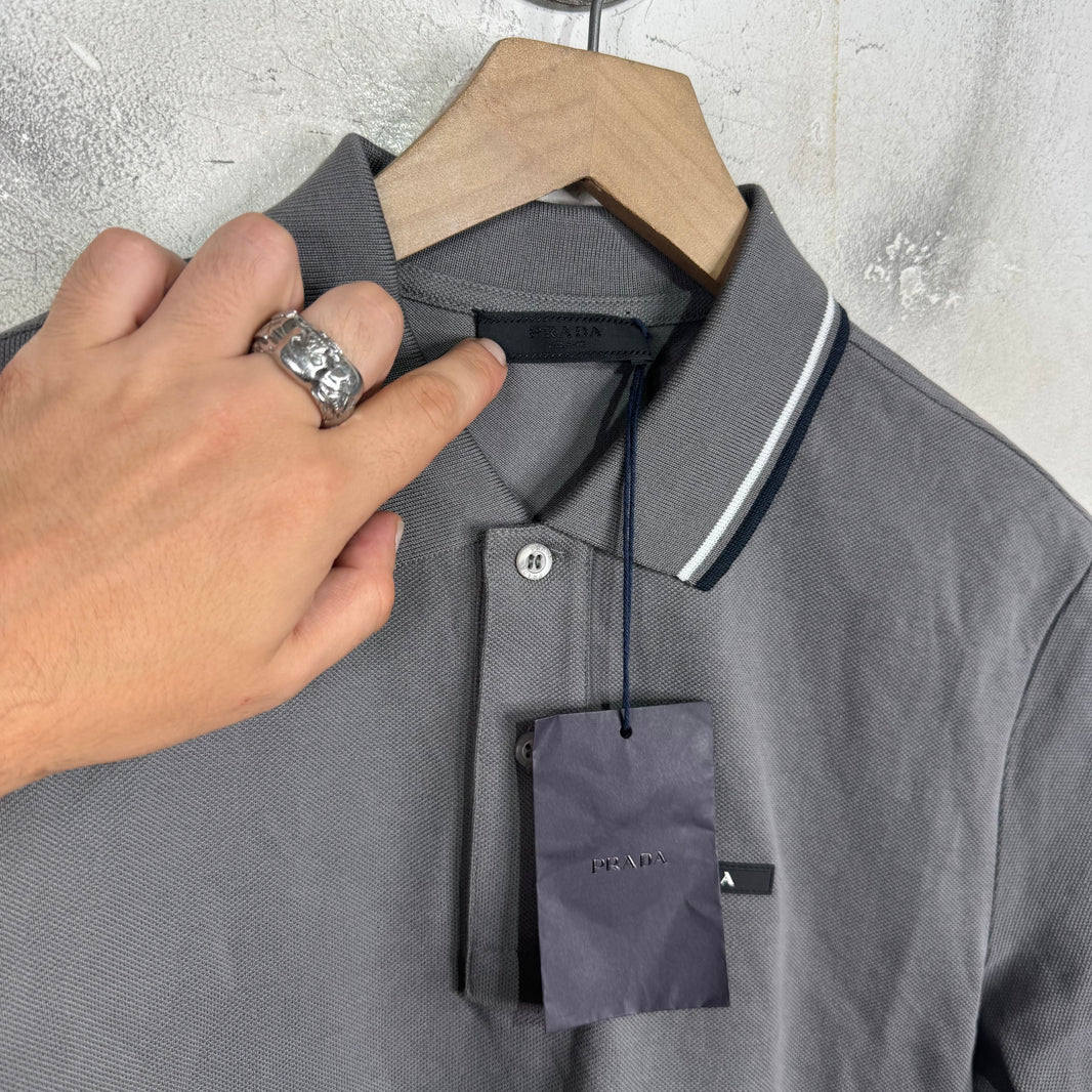 Prada Striped Cuff Tab Polo