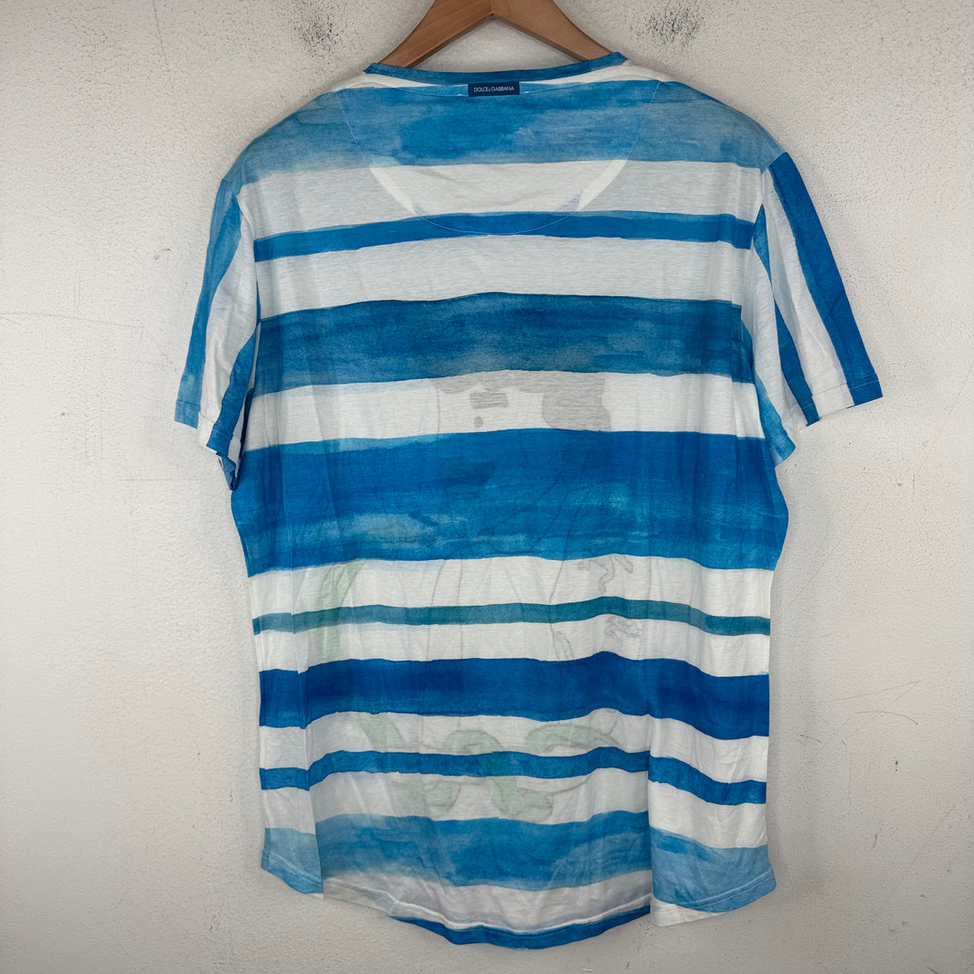 Dolce & Gabanna Blue Striped Printed T-Shirt