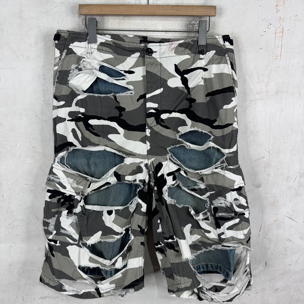 Balenciaga Trompe Layered Snow Camo Shorts