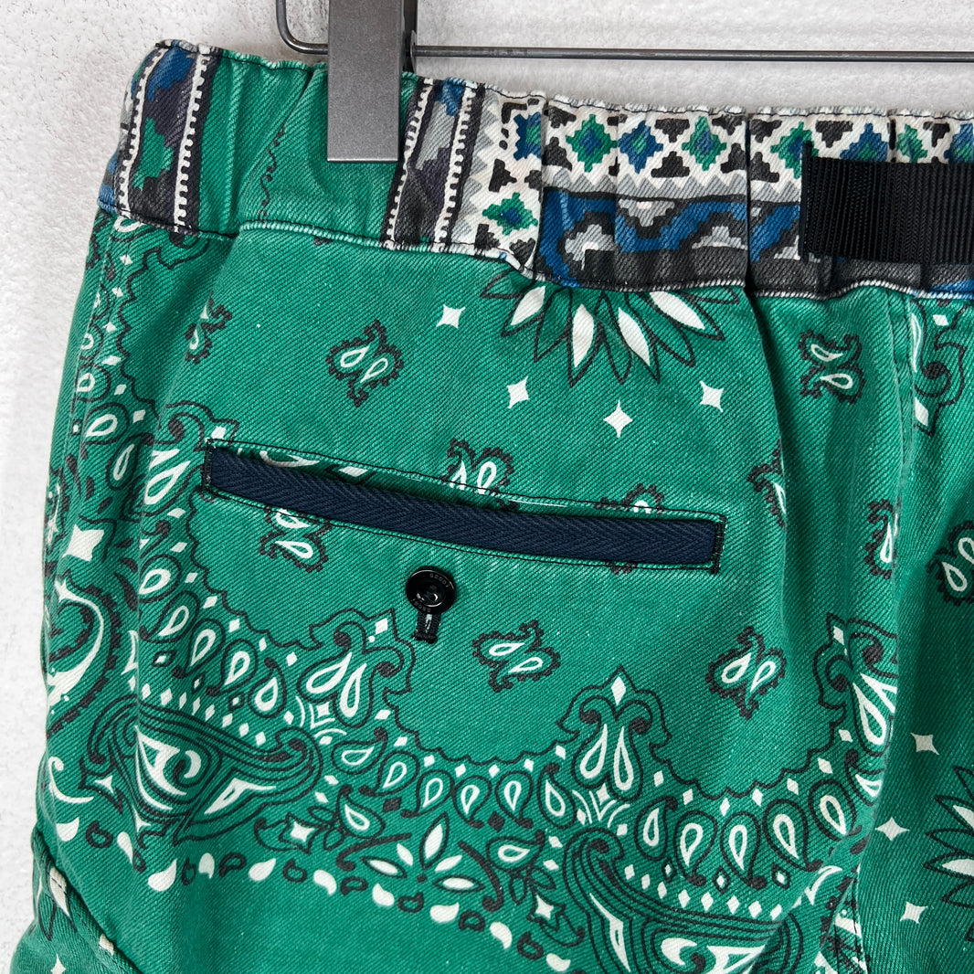 Sacai Green Paisley Belted Cargo Shorts