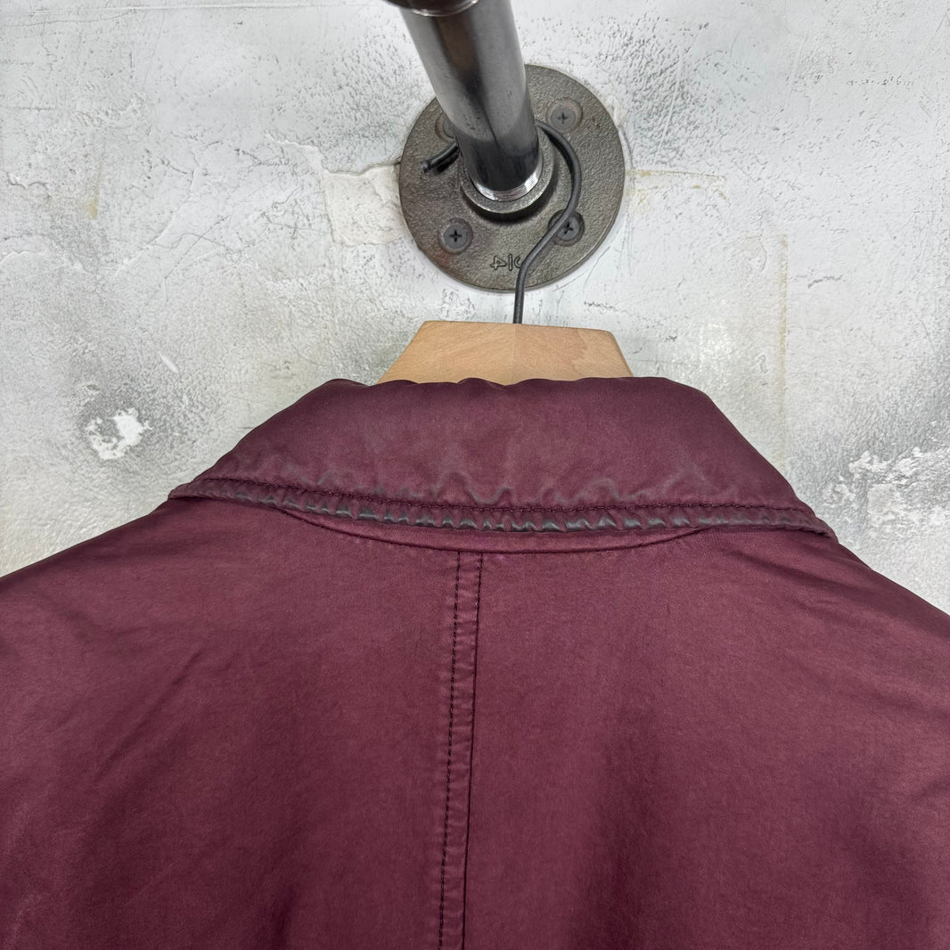 Stone Island Maroon Waxed Long Jacket