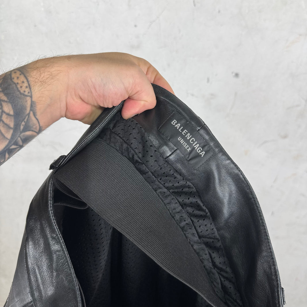 Balenciaga Leather Unity Paneled Racing Pants