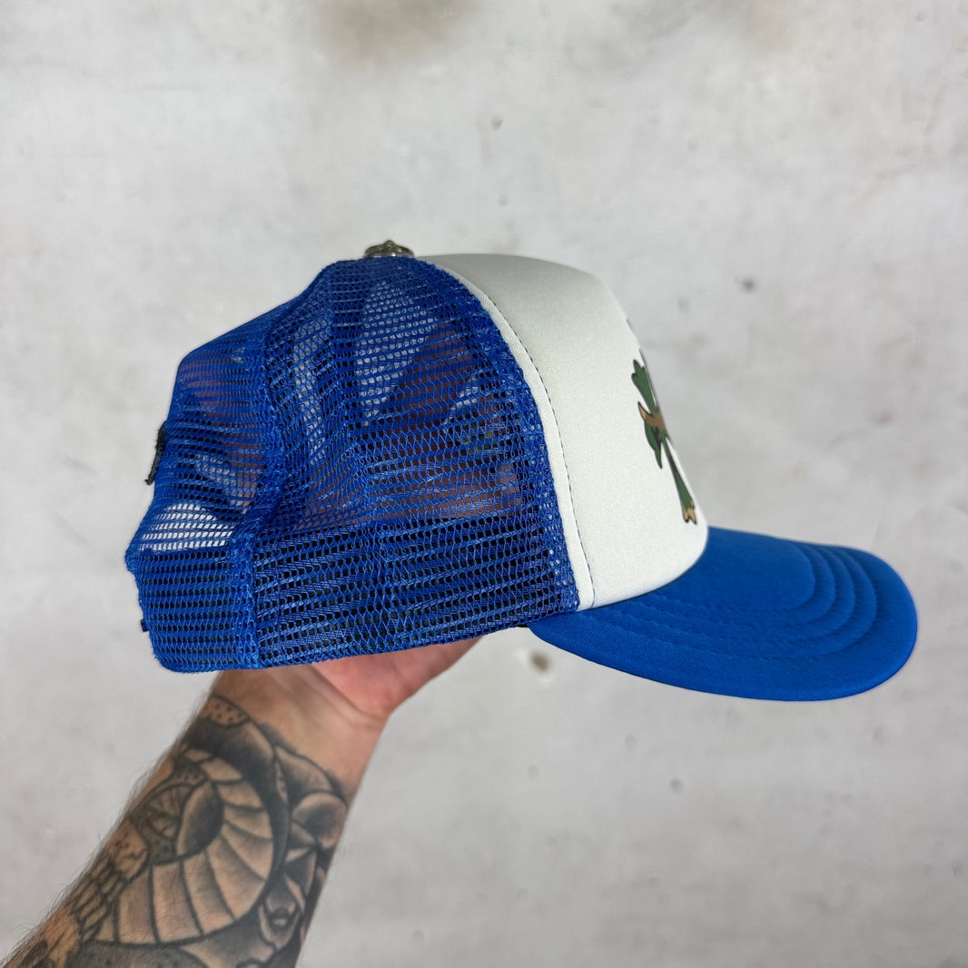 Chrome Hearts Blue Camo Triple Cross Printed Trucker Hat
