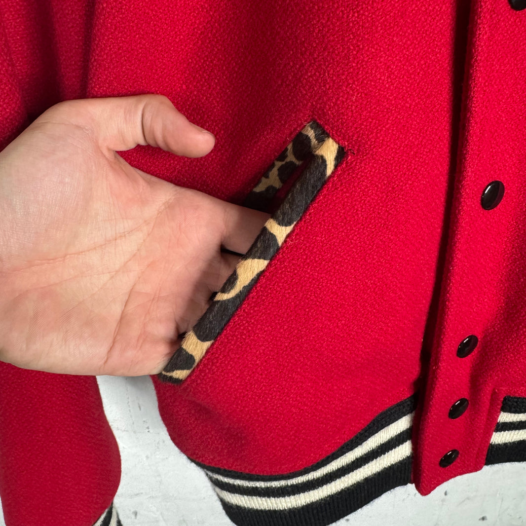 Saint Laurent Red Cheetah Varsity Jacket