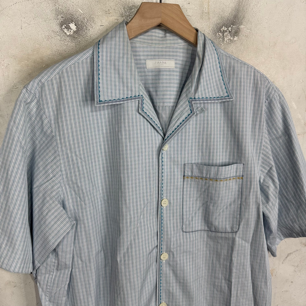 Prada Patterned Stitch Line Plaid S/S  Shirt