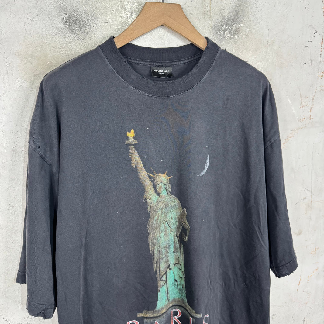 Balenciaga Paris Liberty Distressed T-Shirt