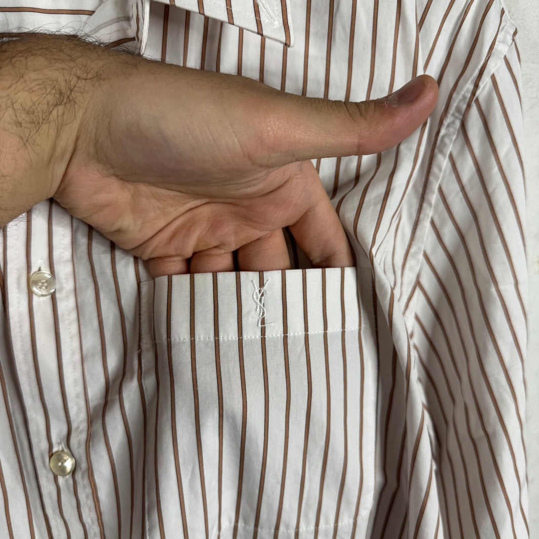 Saint Laurent Striped Pocketed Logo Shirt