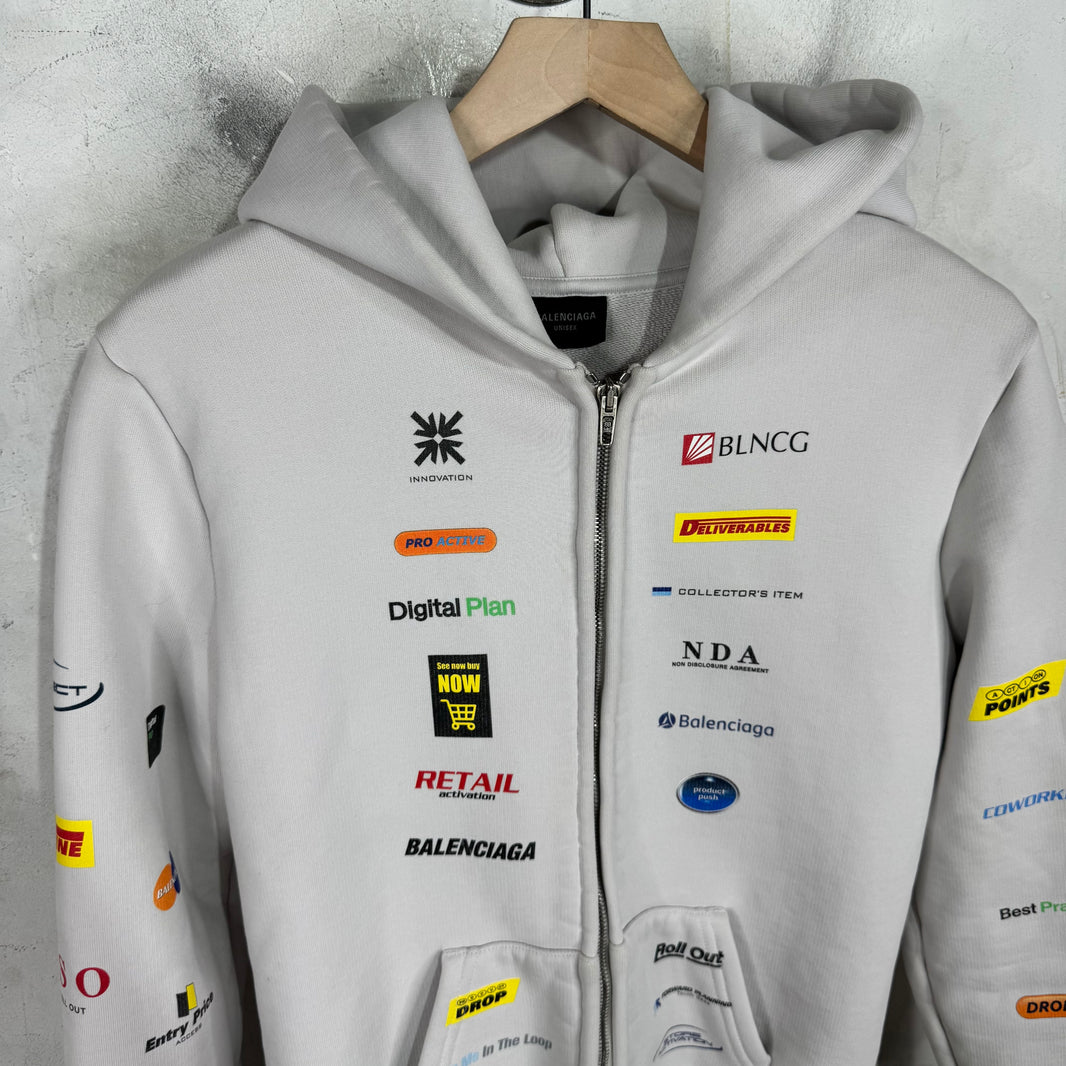 Balenciaga Multi Logo Shrunken Zip Hoodie