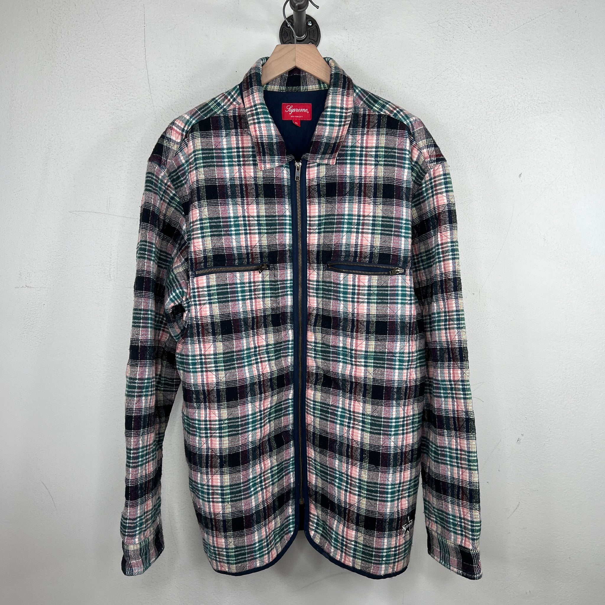 Supreme Quilted Plaid Zip Up Jacket