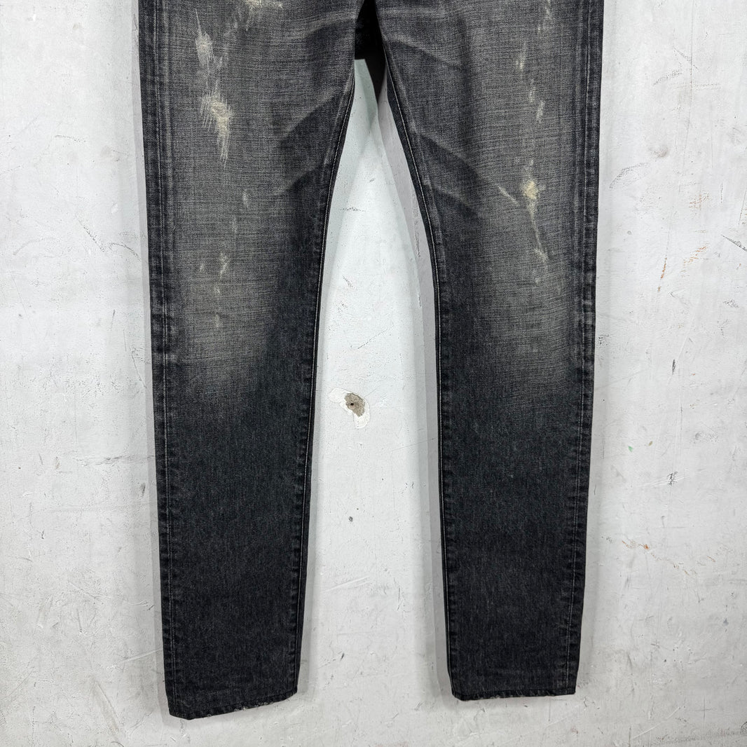 Balmain Straight Legged Charcoal Distressed Jeans