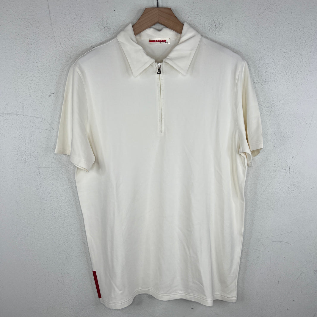 Prada White Zip Up Polo T-Shirt