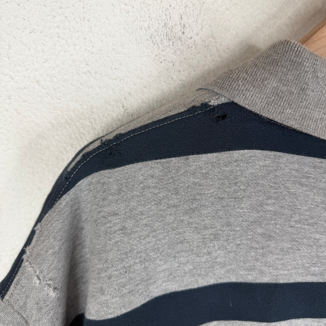 Balenciaga Navy/Gray Striped Thick Polo T-Shirt