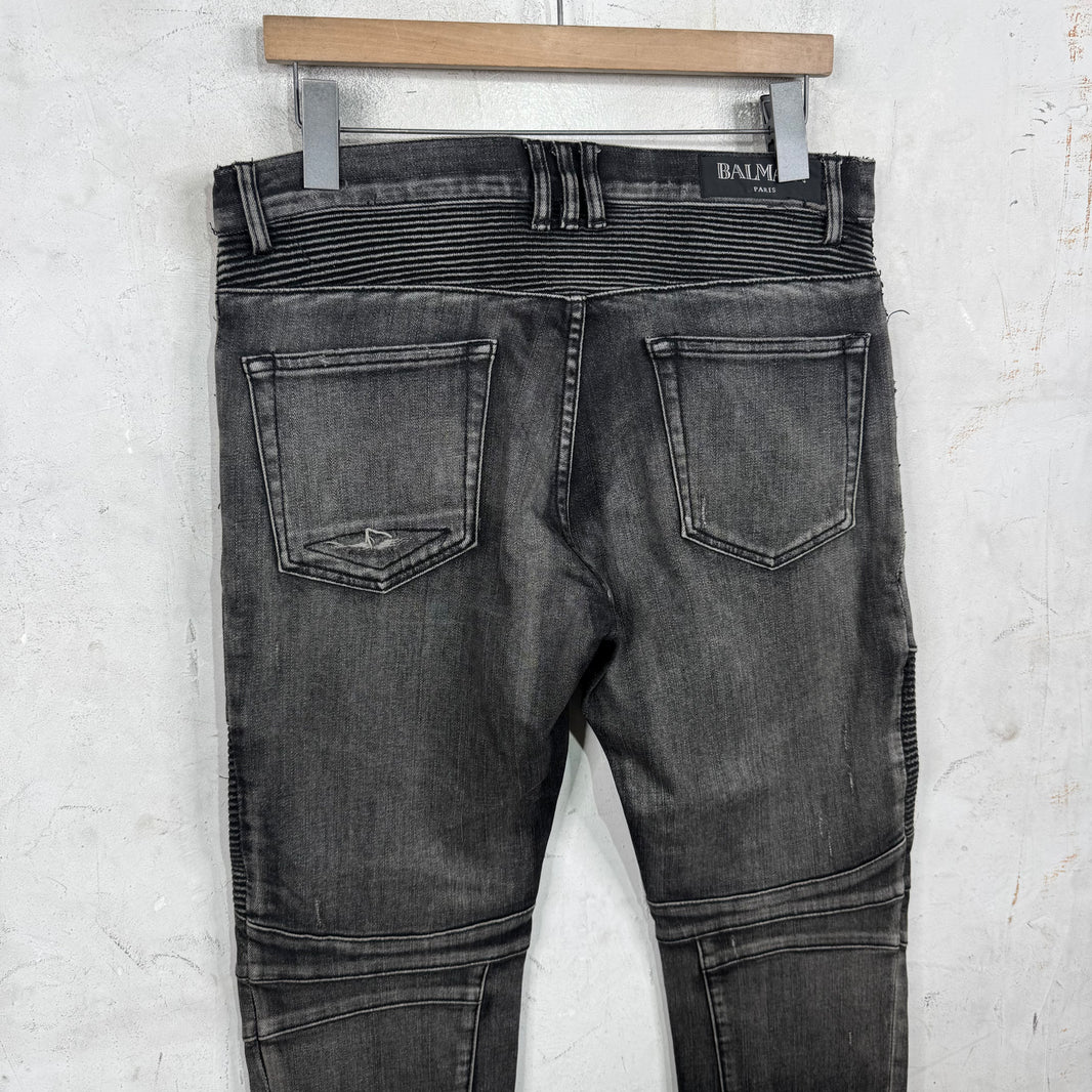 Balmain Altered Distressed Biker Jeans