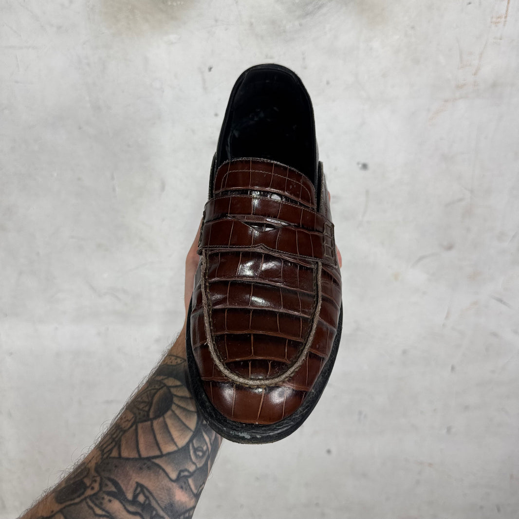 Loewe Faux Croc Penny Loafers