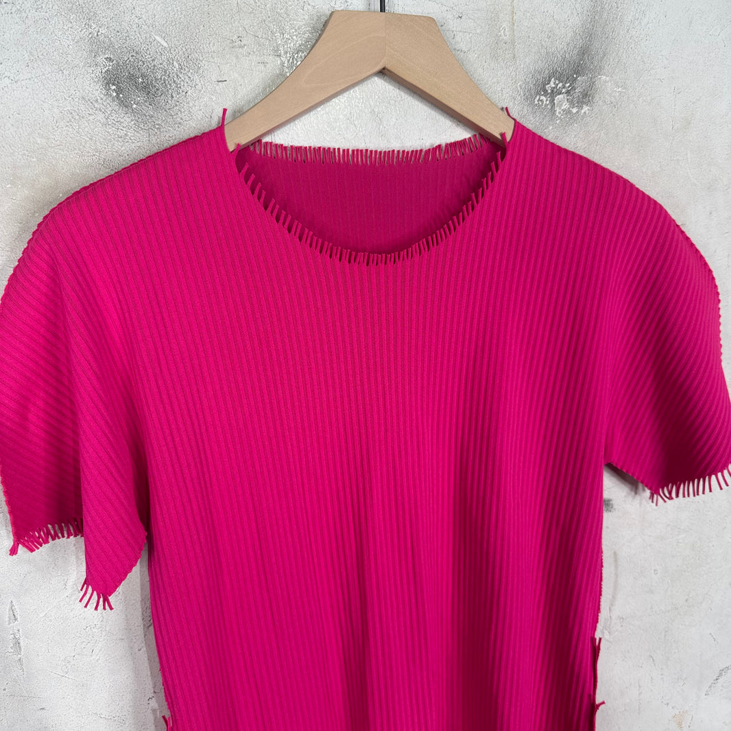 Issey Miyake Pleates Please Pink Fringed T-Shirt
