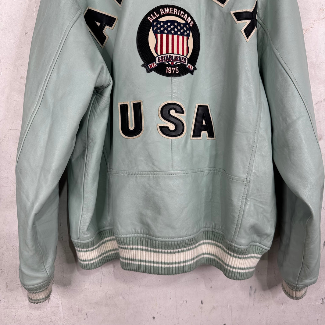 Avirex Teal Leather Crest Jacket