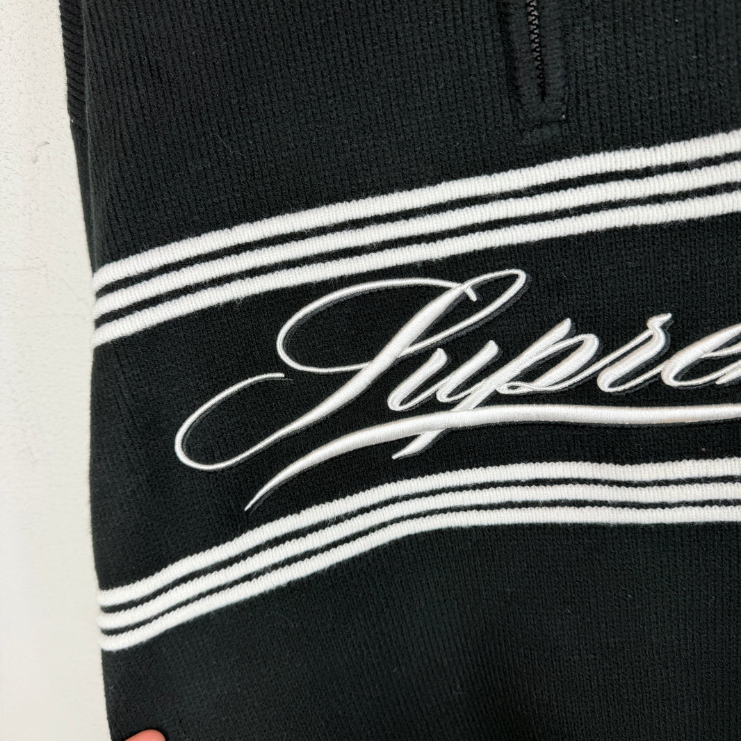 Supreme Cursive Embroidered 1/4 Zip Knit Sweater