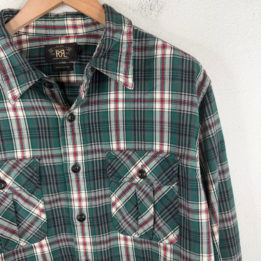 RRL Green/Red Button Up Flannel