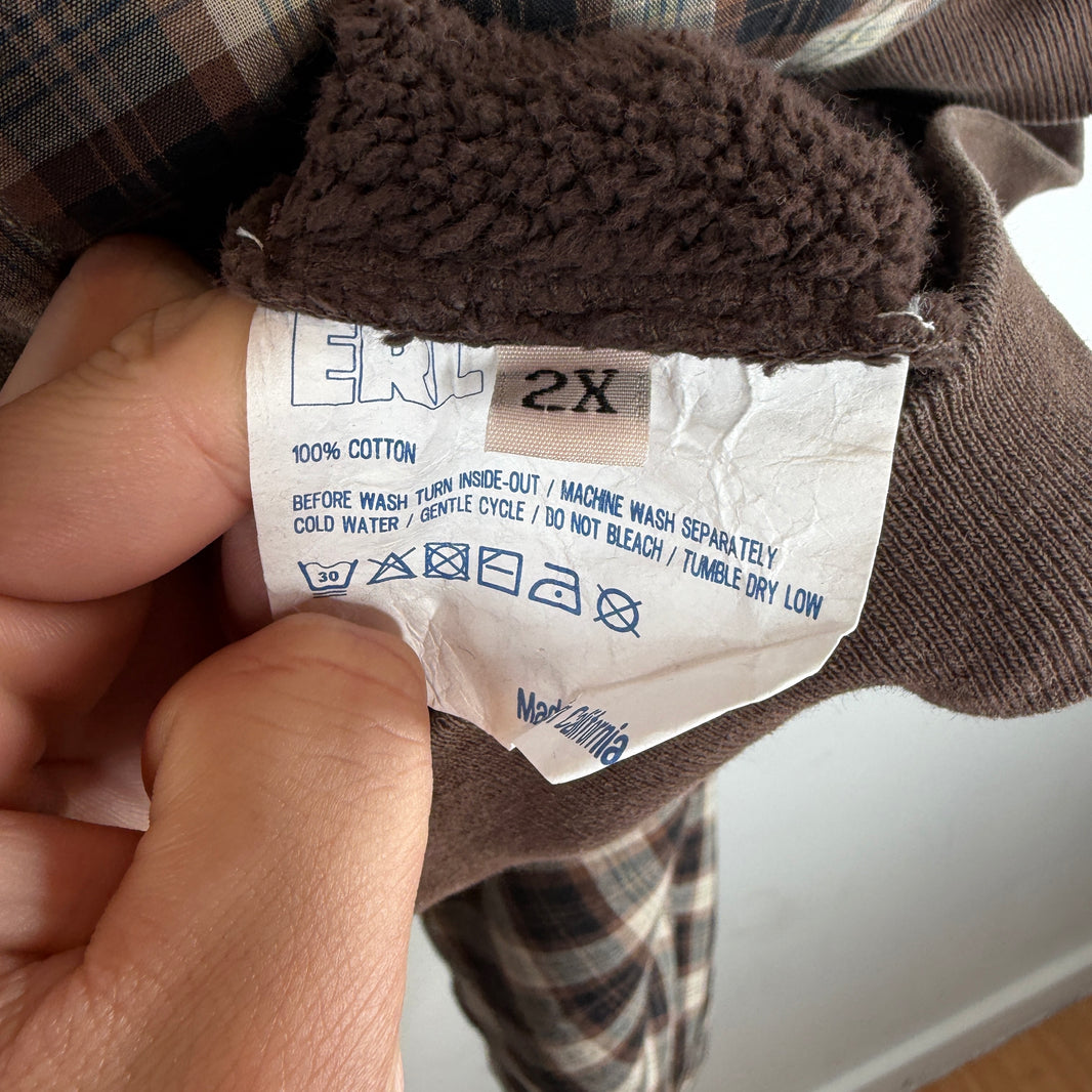 ERL Brown Flannel Patchwork Zip Hoodie