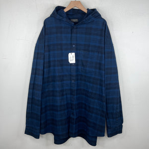 Balenciaga Navy Hooded Plaid Flannel Jacket