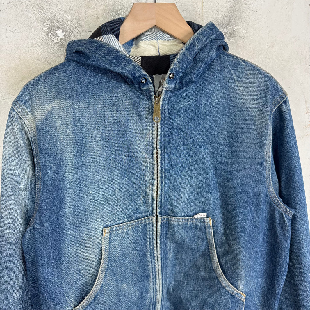 Carhartt Faded Denim Plaid Lined Work Jacket