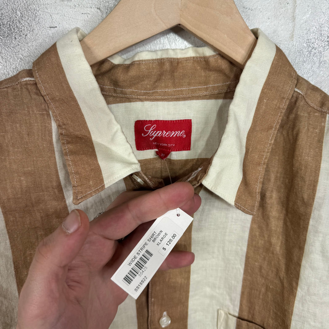 Supreme Tan/White Wide Striped Linen Shirt