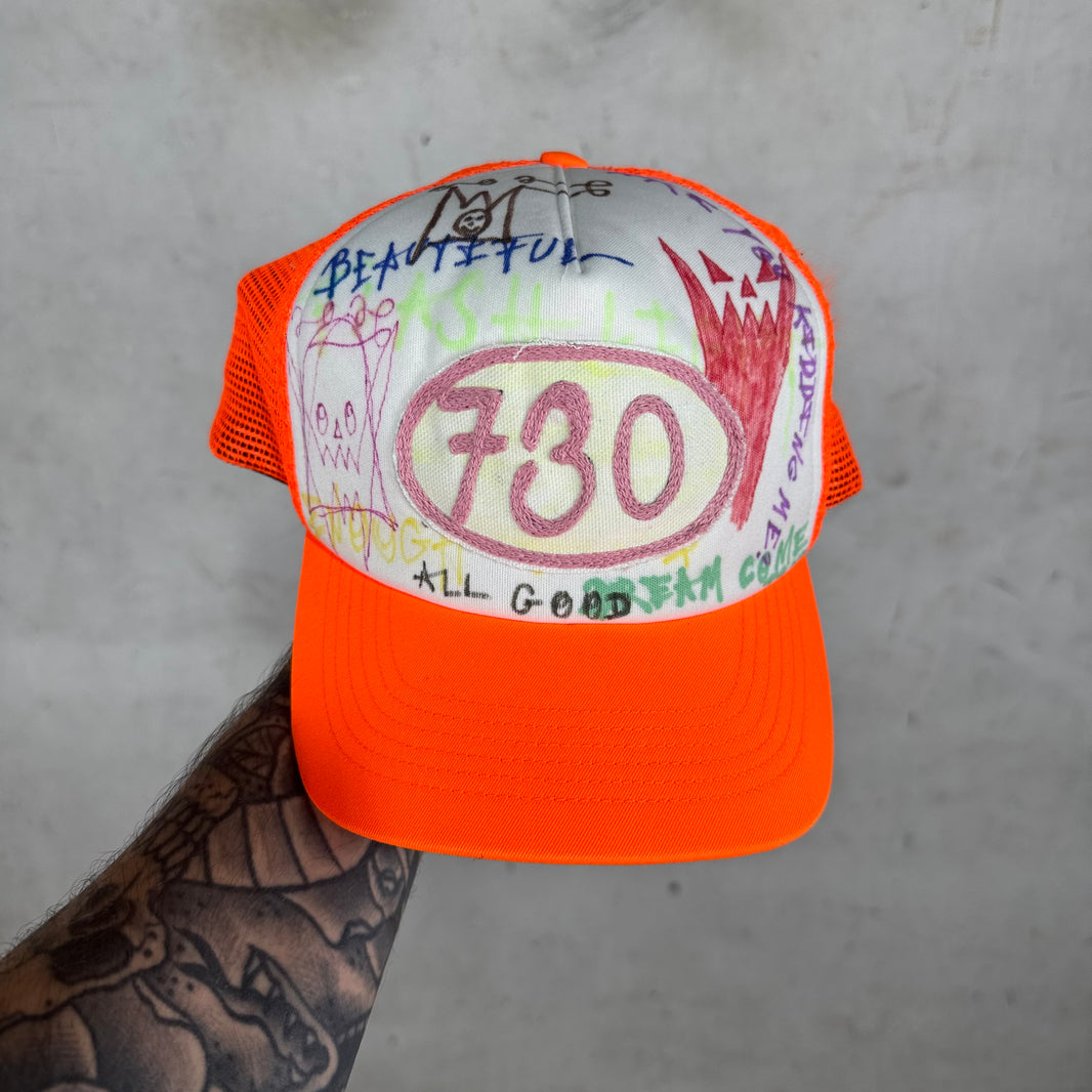 Asspizza Orange Chainstitch Trucker Hat