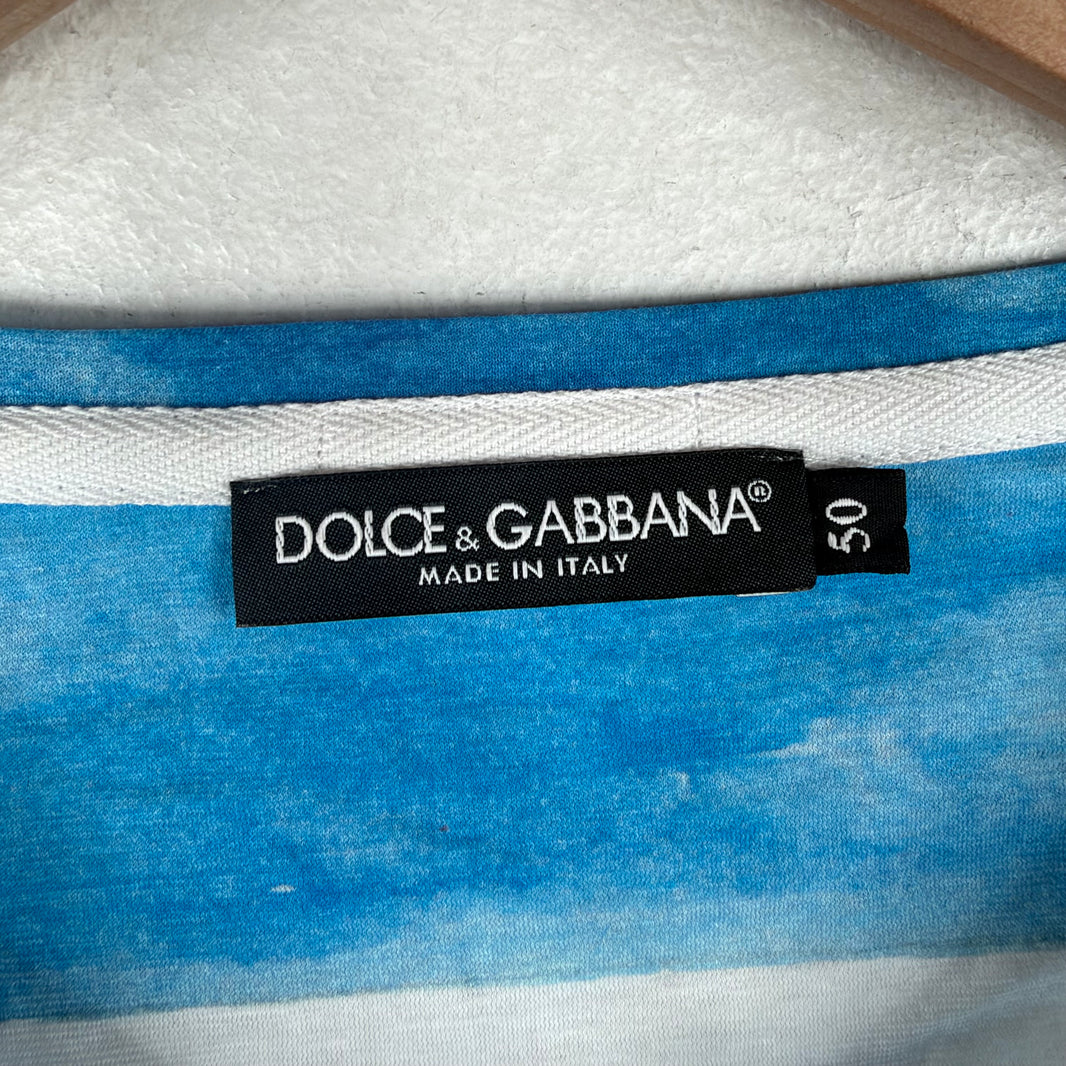 Dolce & Gabanna Blue Striped Printed T-Shirt
