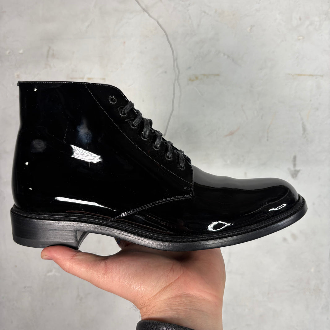Saint Laurent Patent Leather Lace Up Boot