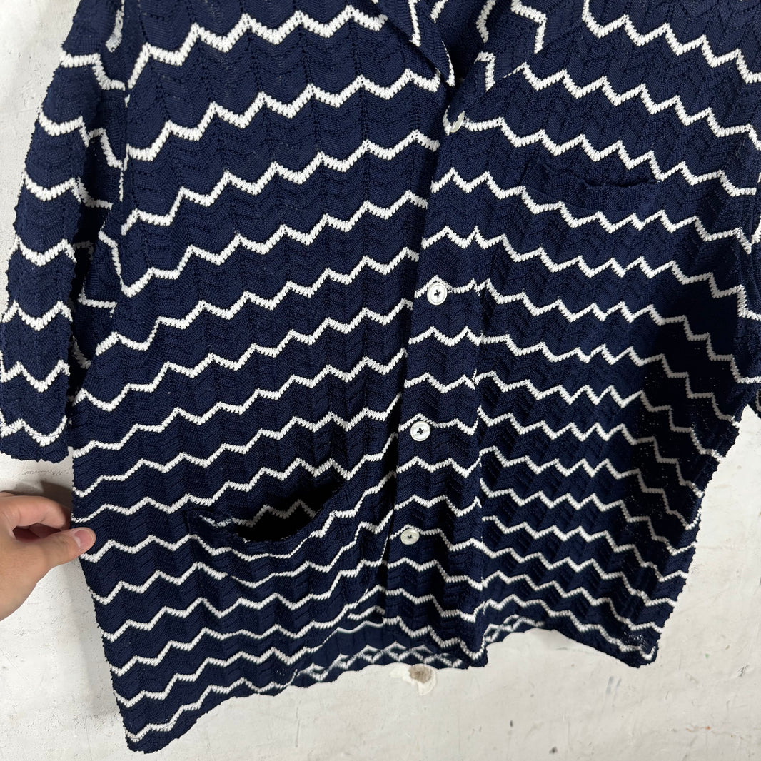 Bode Blue Zig Zagged Knit Shirt