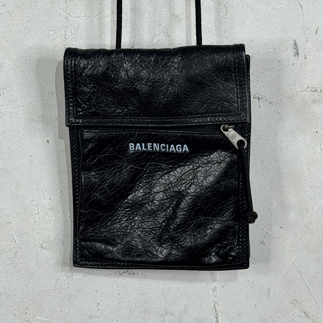 Balenciaga Leather Logo Side Pouched Messenger