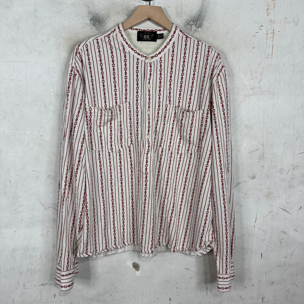RRL Half Button Red Patterned Linen Shirt