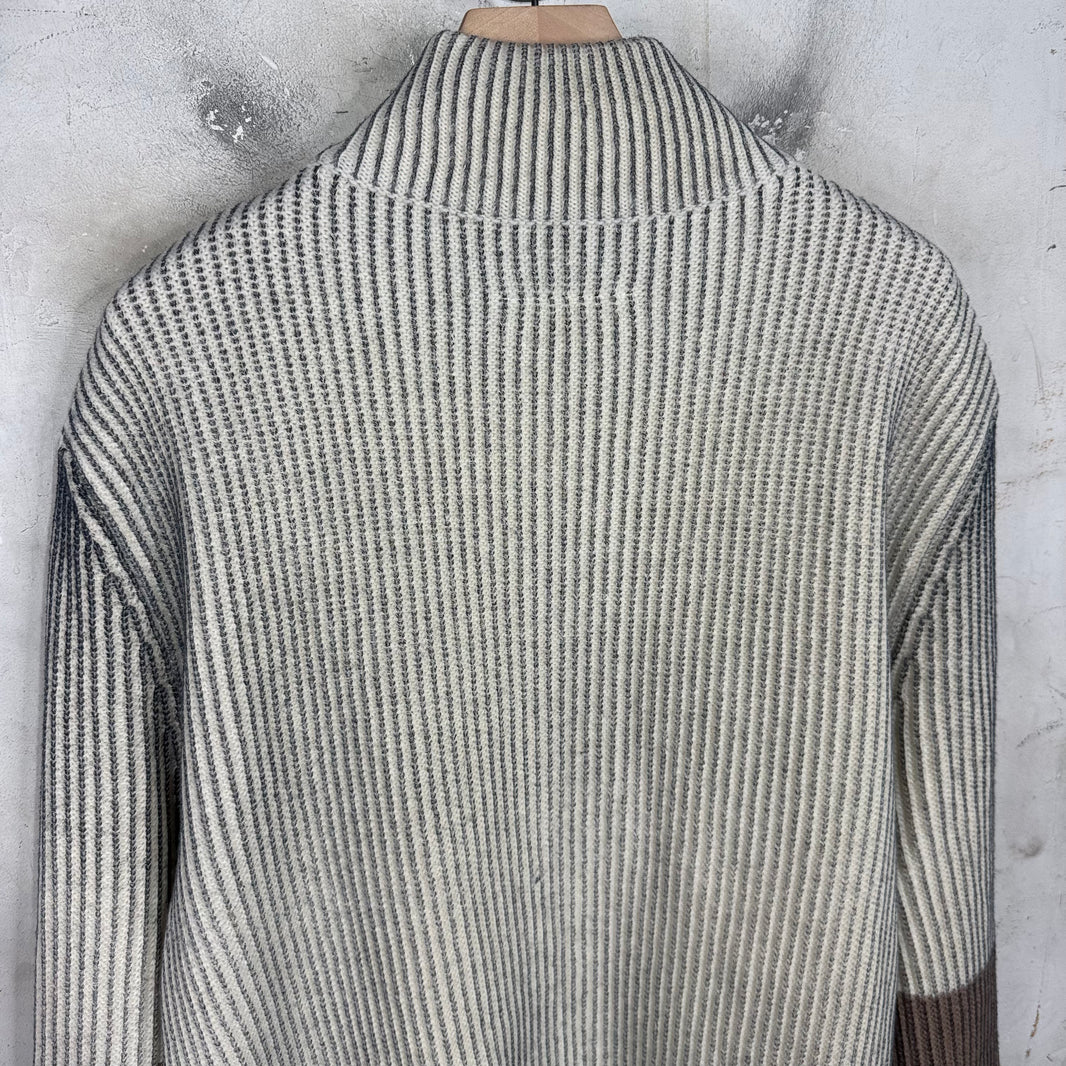 MM6 Two Tone Ribbed Knit Zip Cardigan