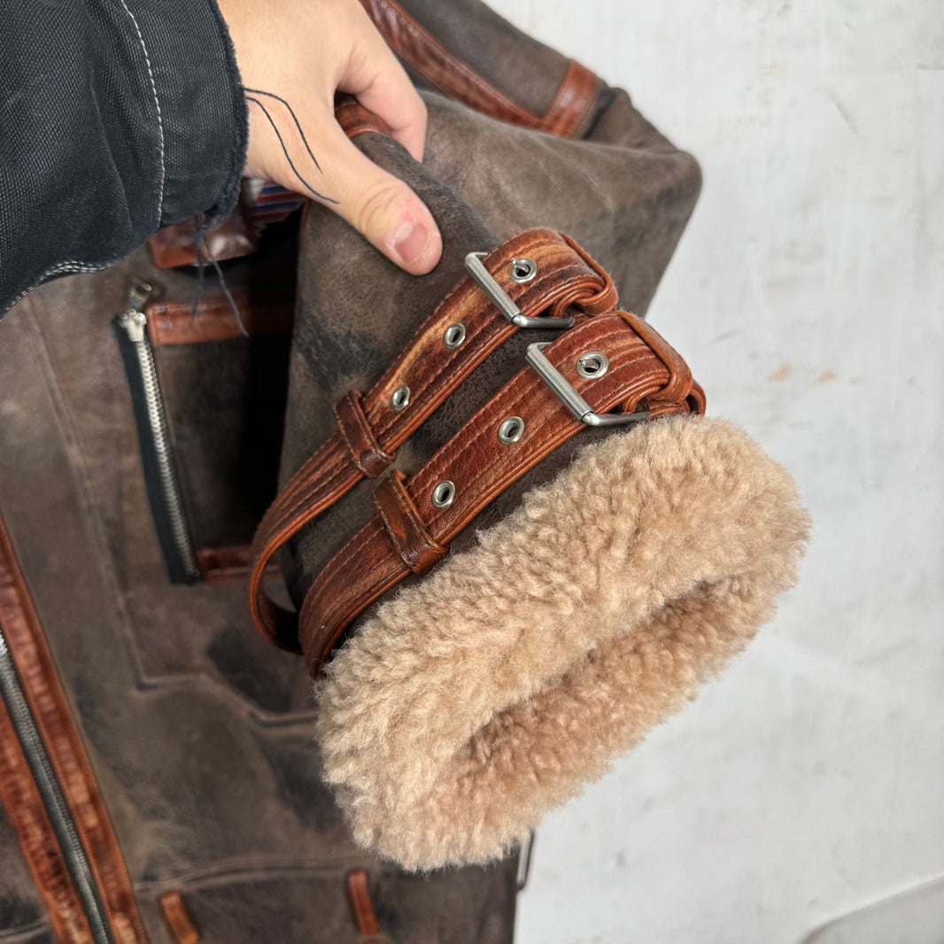 Balmain Leather Shearling Pilot Jacket