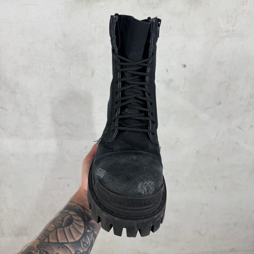 Balenciaga Black Distressed Strike Combat Boots