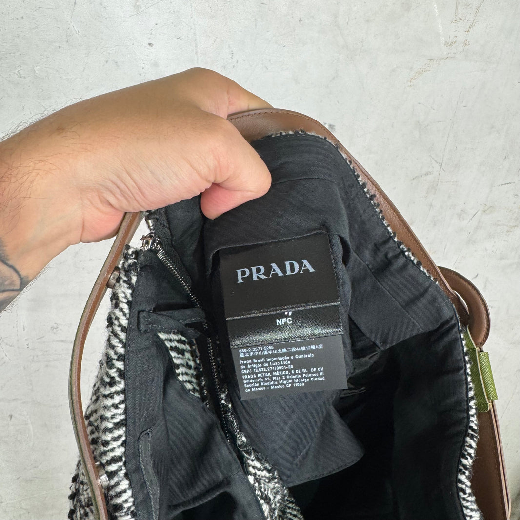 Prada Belted Tweed Trousers