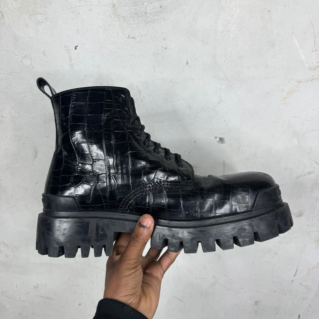 Balenciaga Croc Leather Strike Boots