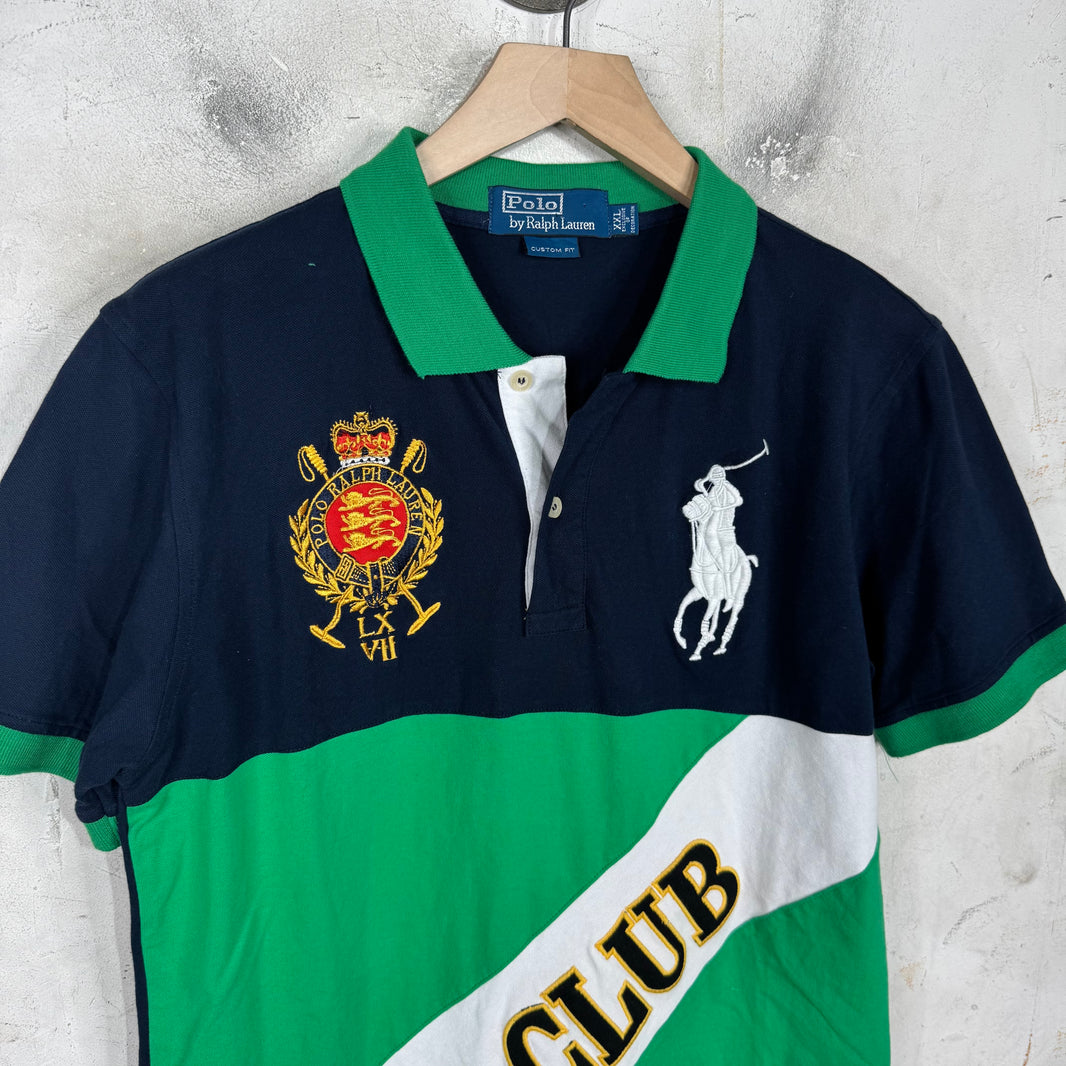 Ralph Lauren Navy/Green PRL Club Diagonal White Striipe Polo