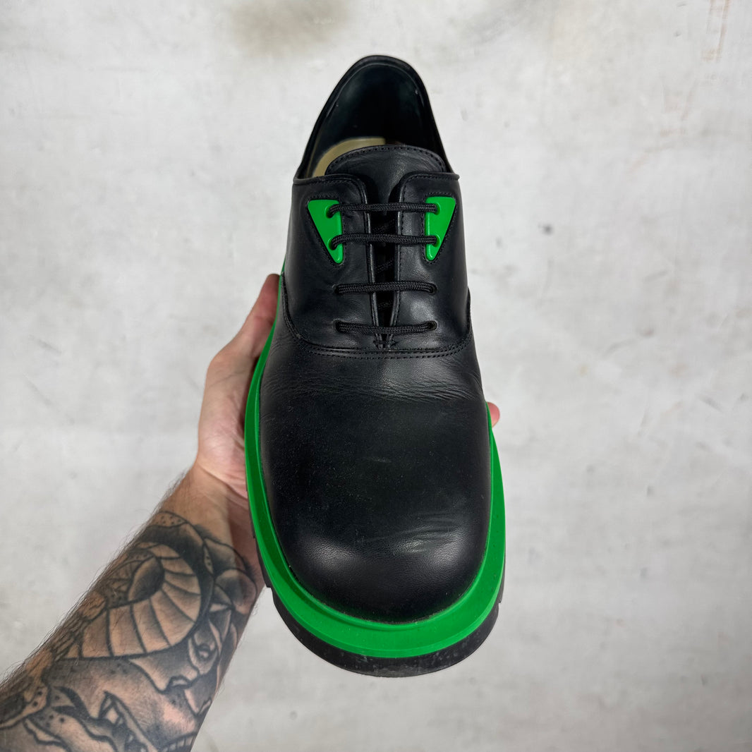 Bottega Veneta Black/Green Rubberized Derbys