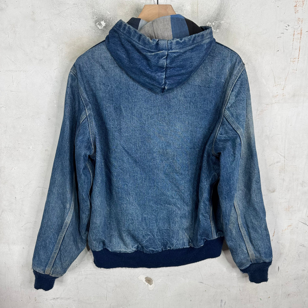 Carhartt Faded Denim Plaid Lined Work Jacket