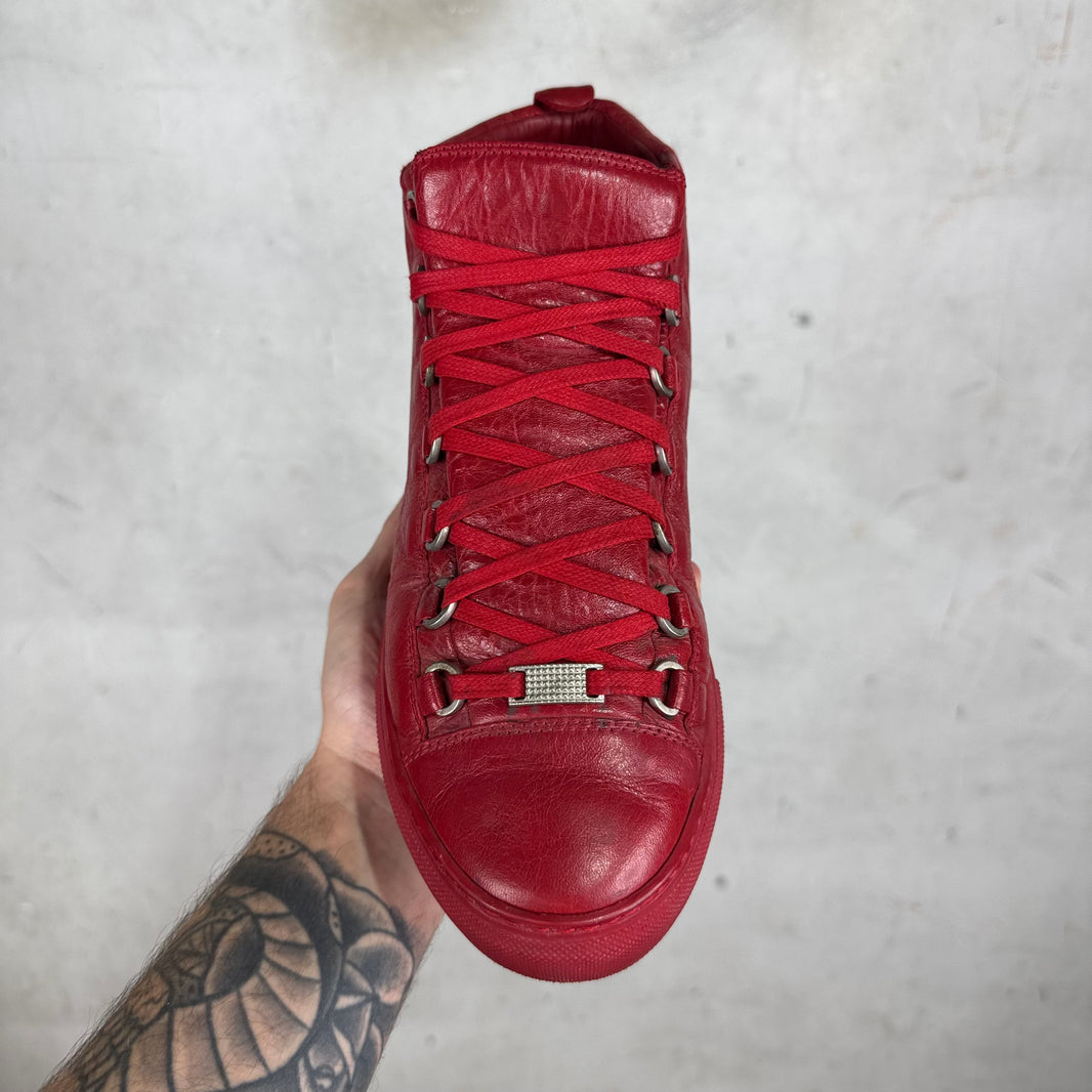 Balenciaga Red Tumbled Leather Arenas