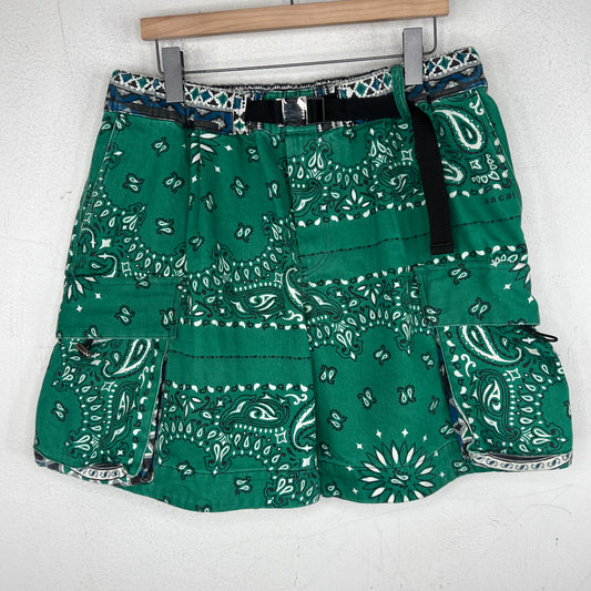 Sacai Green Paisley Belted Cargo Shorts