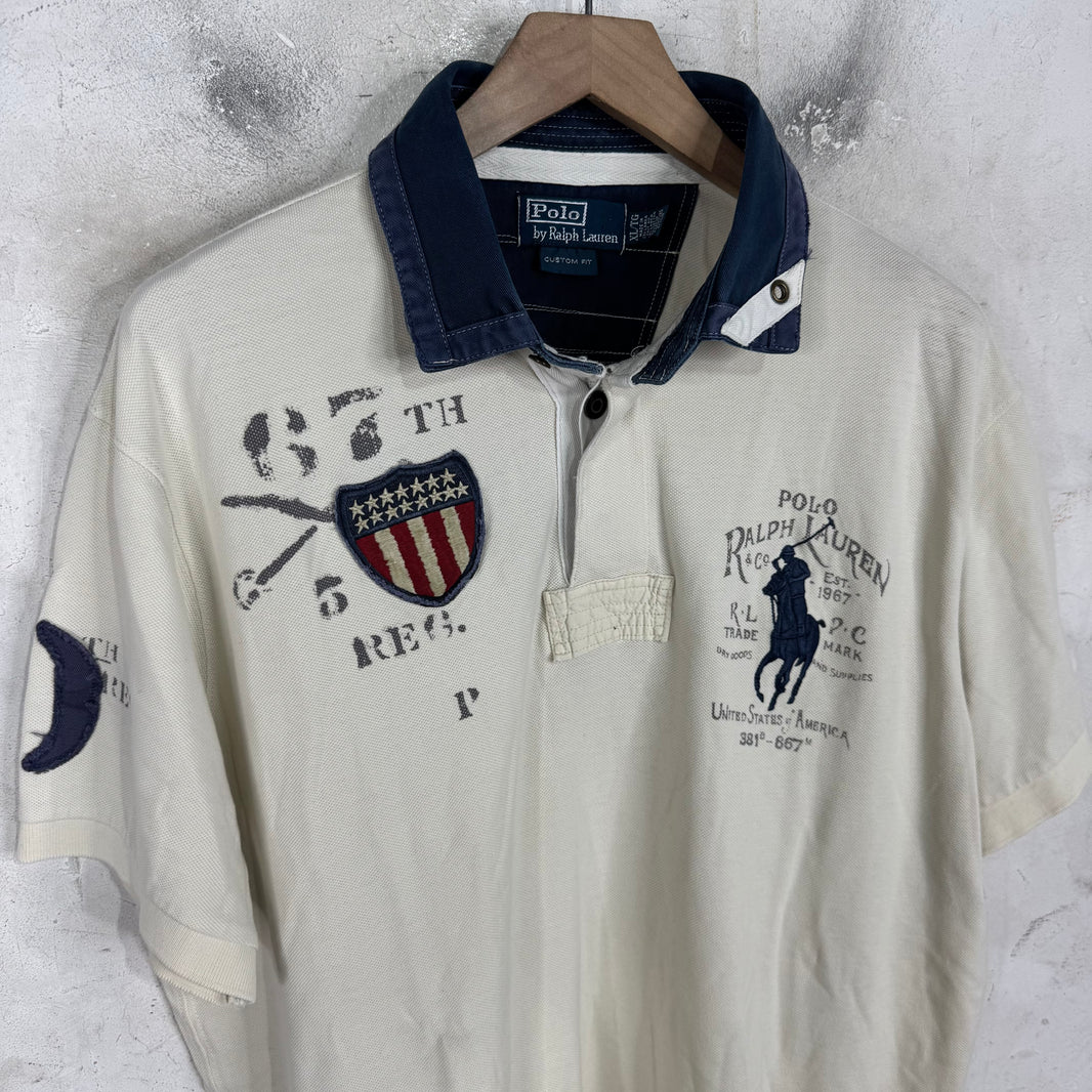 Ralph Lauren White/Navy Stencil Crest Pony Polo