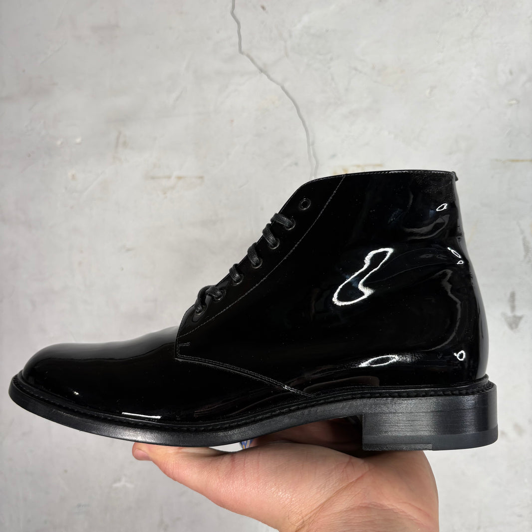 Saint Laurent Patent Leather Lace Up Boot