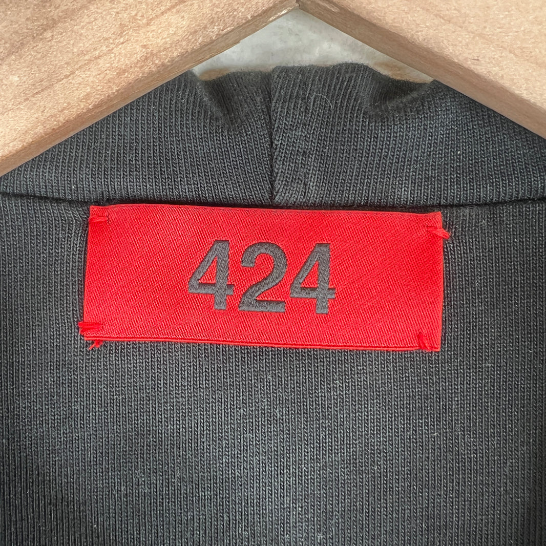 424 Black Double Crest Embellished Hoodie