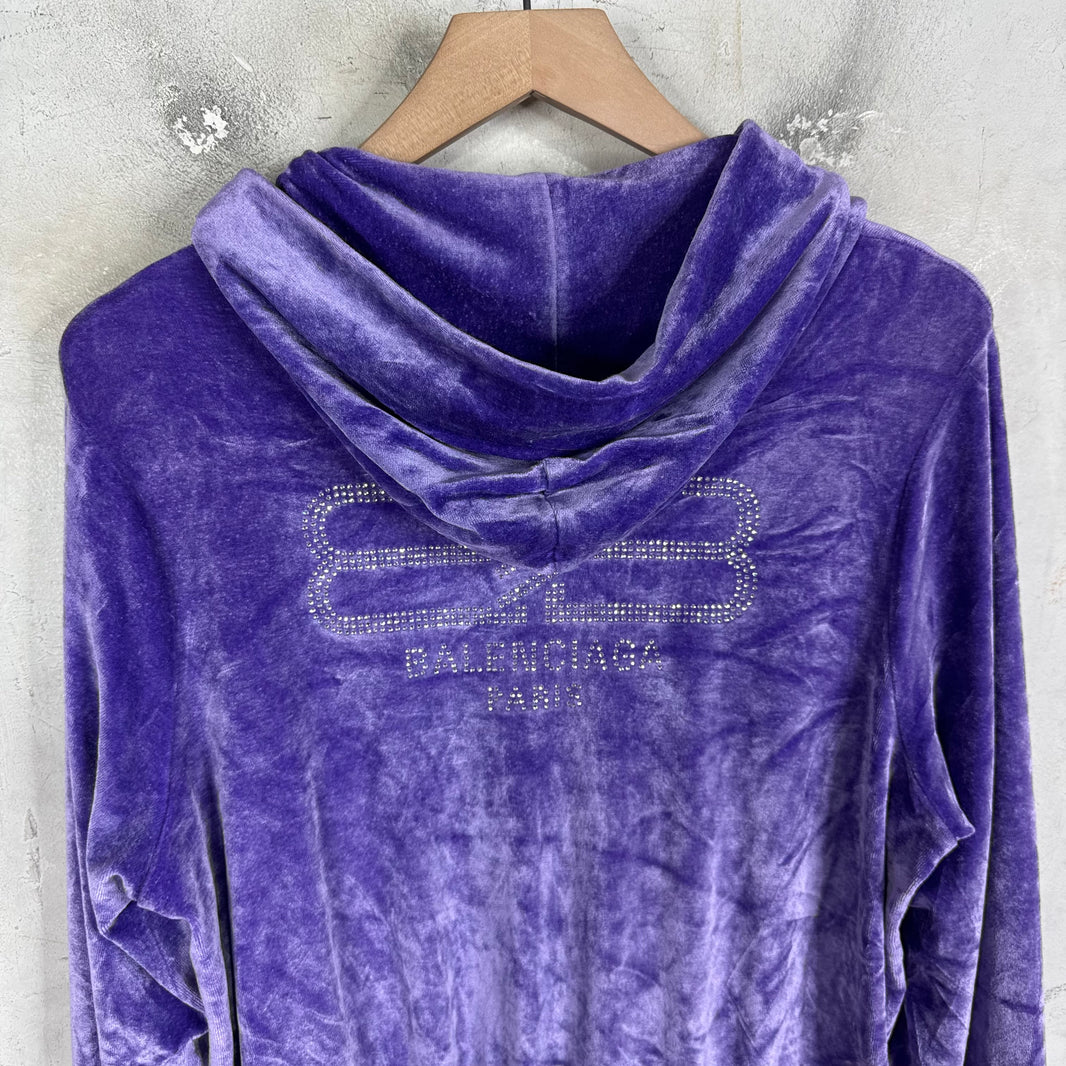 Balenciaga Purple Velour Zip Hoodie
